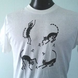 Cats + Bees T-shirt Handprinted Kittens Nature Sci